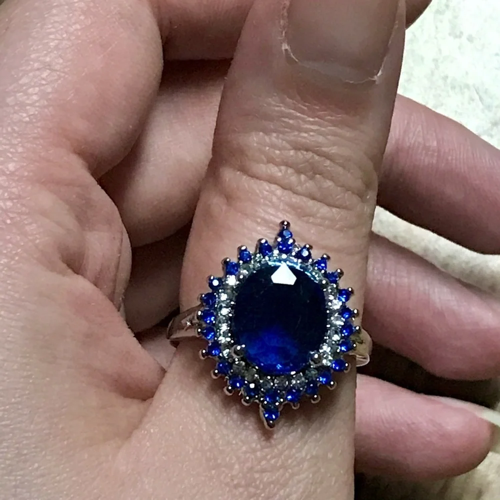 Huge Dark blue silver cocktail ring